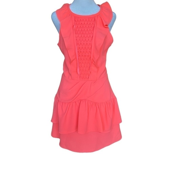 MAJE Ruffle Trimmed Coral Mini Dress - Picture 4 of 10